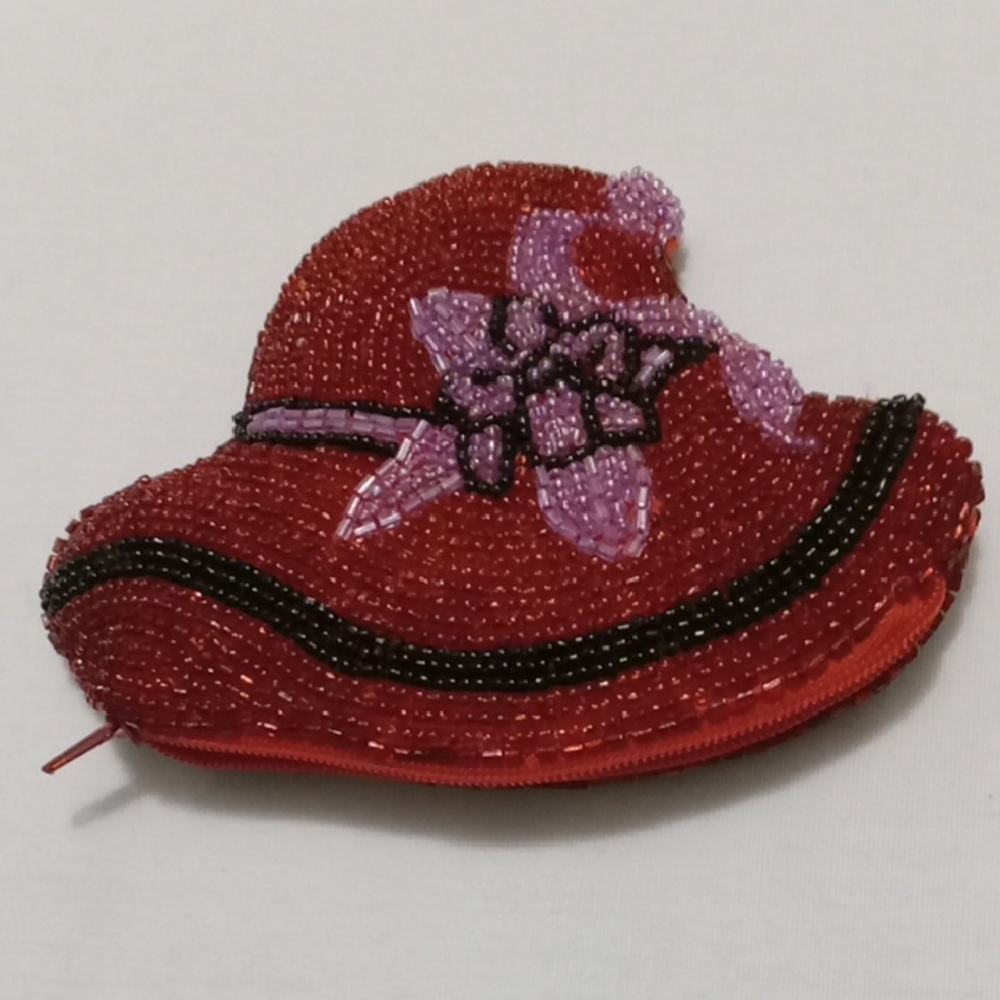 Red Beaded Hat-Shaped Coin Purse